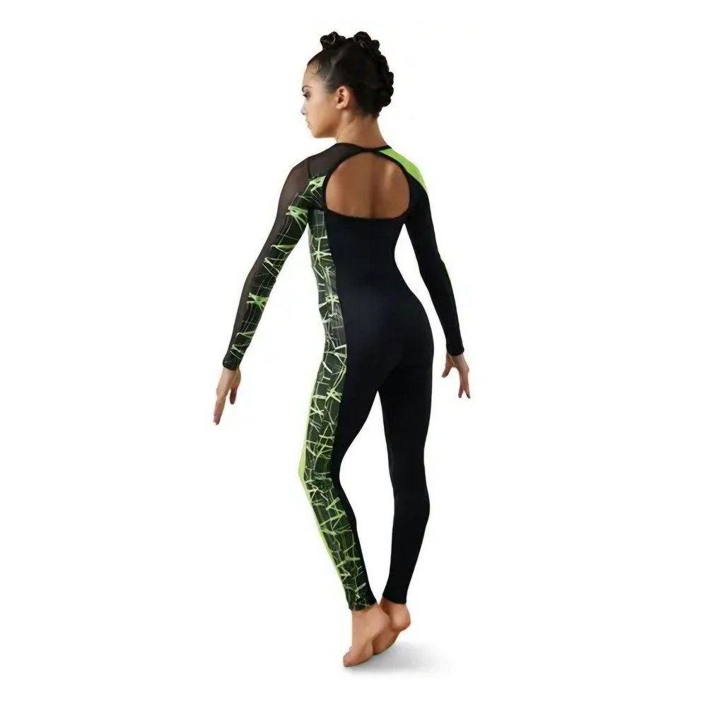 Weissman Kids XLC Black Lime Green Crackle Print Mesh Unitard Dance 11433